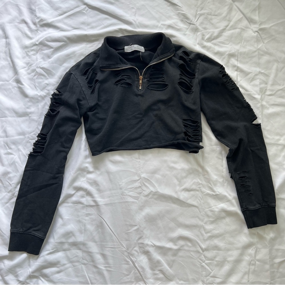Distressed Black Crop Hoodie